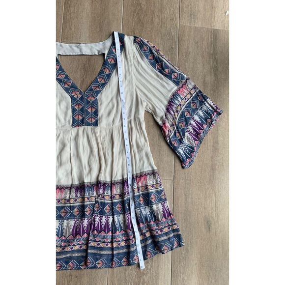 Free People Terra Nova boho blue purple print lined Tunic Mini Dress sz L - Picture 7 of 12
